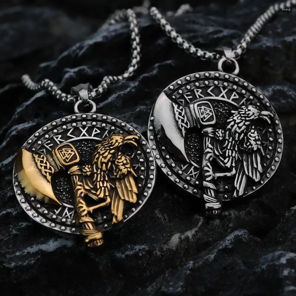 Collane a ciondolo Fashion Viking Ax Axa in acciaio inossidabile maschile Nordic Rune Hip Hop Accessori per la collana di gioielli