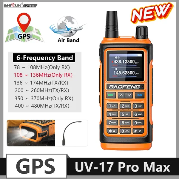 Walkie Talkie Baofeng UV-17 Pro Max GPS Air Band VHF/UHF Frequência de cópia sem fio FM NOAA DTMF Tipo-C Ham amador de duas maneiras Rádio