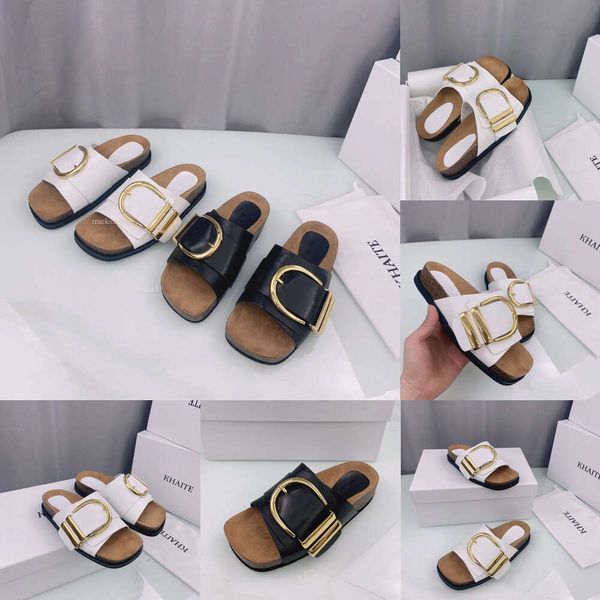 Scivolo estivo Nuovi scarpe di moda Thompson Golden con fibbia Golden Slides Slip-On Beach Sandals Scarpe in pelle aperta di punta di piedi per donne sneaker