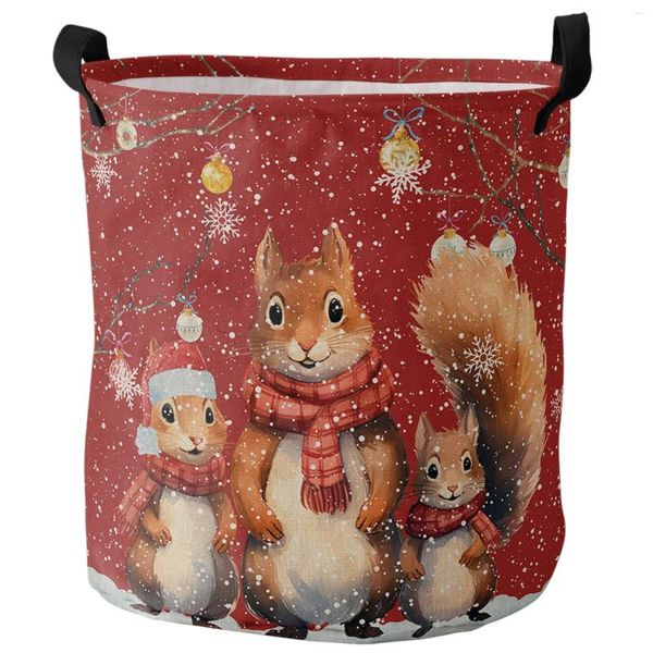 Bolsas de lavanderia Christmas Snowflake Squirrel Swort Dirty Basket Home Organizer Clothing Kids Toy Storage