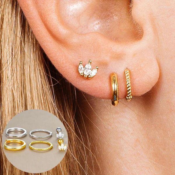 Orecchini a cerchio 3pcs Twist Circle rotondo Tiny Rings Cartilagine Set per donne piccoli Huggies per piercing Gioielli 2024