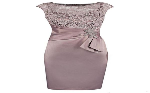 2018 Neue sexy Juwelscheide Spitzen Applikationen peplum ärmellose Satin Elegante Brautkleider Mother039s Knie Länge Custom5630206