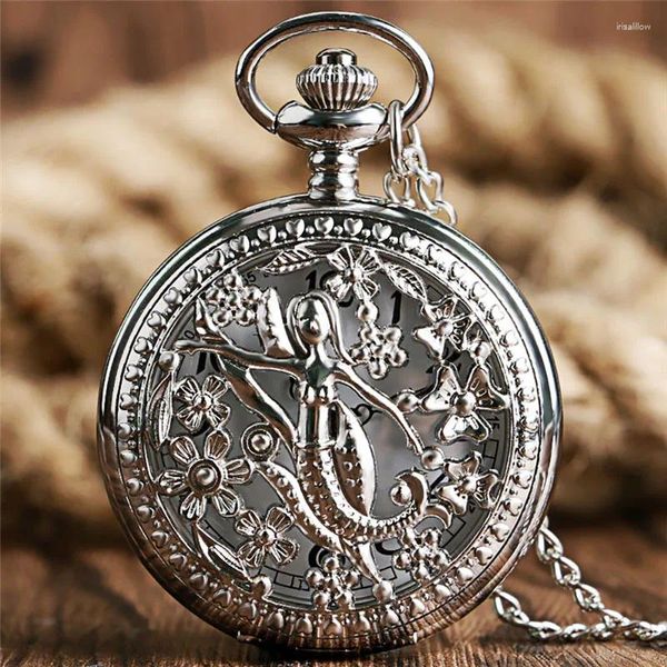 Pocket Watches Klassische Hollow Girl Blumenabdeckung Halskette Kette Männer Frauen Quarz Uhr Retro Uhr arabische Nummer Display