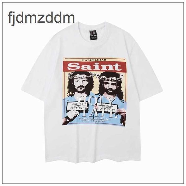 Herrendesigner Kurzärmele Saint High Street Mode Brand Porträt Stammesdruck Casual Lose Herren und Frauen runde Nackenhülsen T-Shirt
