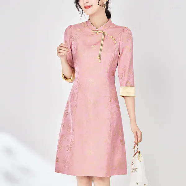 Lässige Kleider chinesischer Stil Frauen Cheongsam Kleider Frühling Sommer elegant für Frauen Drei Viertel Ärmel Frau Print Vintage