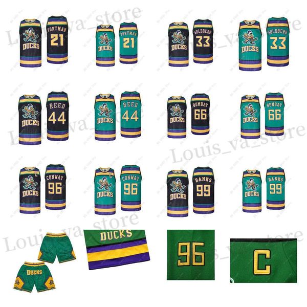 Camisetas de camisetas masculinas camisas de basquete Mighty Ducks of Anaheim 99 Banks 96 Conway 66 Bombaim 44 Rd Bordado de costura Esportes ao ar livre Black GRN NOVO T240408