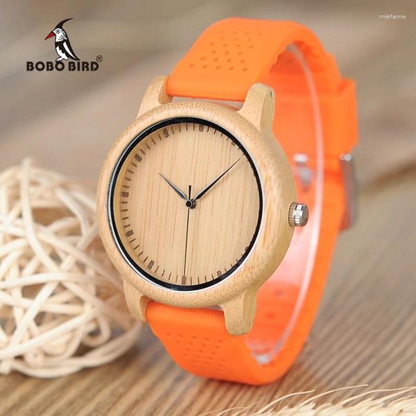 Avanadores de pulso Bobo Bird Women observa Top Luxury Handmade Bamboo Quartzwatch de pulso com suporte de silicone