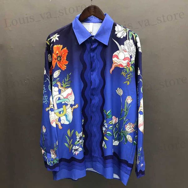 Camisas casuais masculinas Fall Ocean World Pattern PRIMENTO LONGO SLVE SLVE Holiday Casual Blouse Rous Rous Men Hawaiian Shirt Mode Chemise Homme T240408