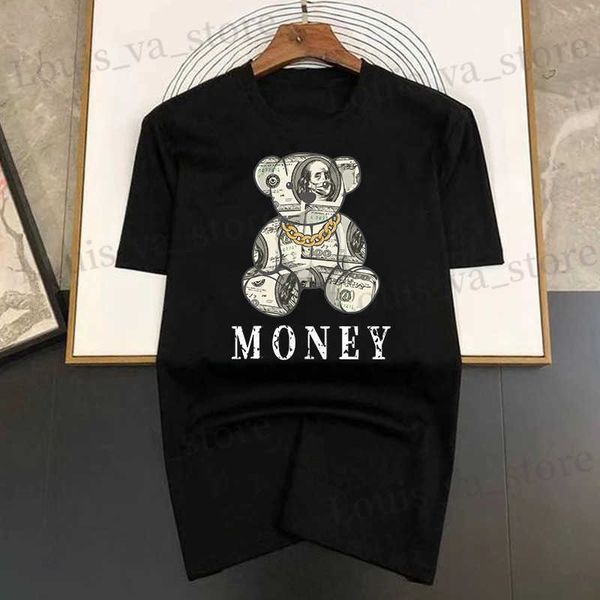 Мужские футболки Деньги Деньги Медведь Золото ожерелье личности Принт мужской футболка негабаритная хлопчатобумажные футболки высококачественные бренды