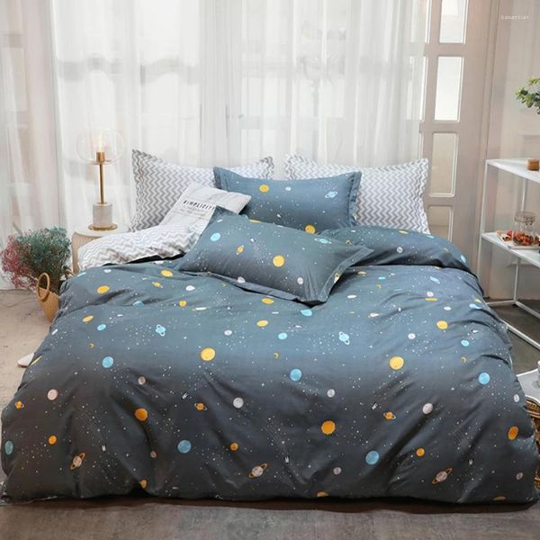 Set di biancheria da letto Evich Polyester Breve Blue Planet Pattern Fogliolette Filetto King size singolo e doppio per la camera da letto dell'autunno primaverile Lince