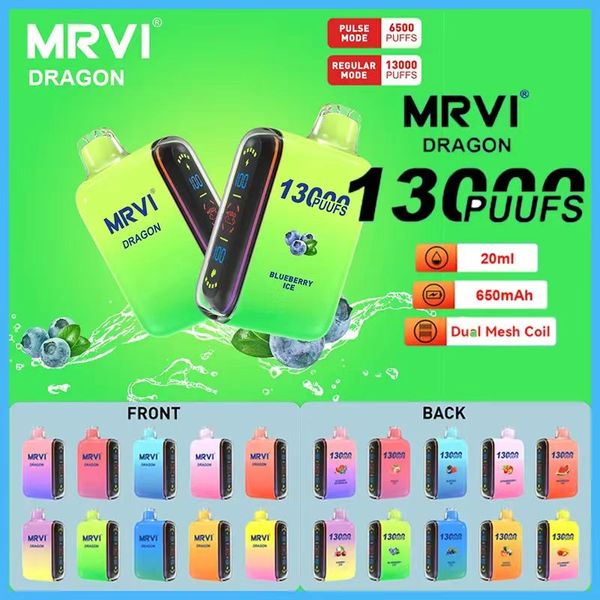 Original MRVI Dragon 13000 Vapes Einwegpuffpuffpopmegranat E Zigaretten Vape Stift mit wiederaufladbarem 650 -mAh -Akku 20ml Display Pod -Gerät 13000Puff Dual -Modus