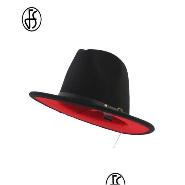 Cappelli da festa FS Black Redwork Wool Fedora jazz con fibbia cintura da donna Donne Brim Panama Trilby Bowler Cap Cap Delivery Dhp7Q DHP7Q