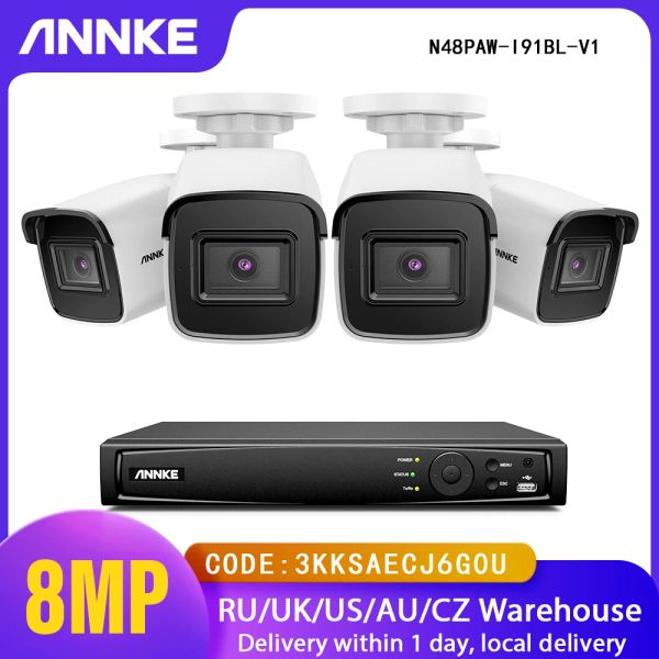 Sistema Annke 4k Ultra HD POE Sistema de segurança de vídeo de rede com câmera de vigilância 4K de 8MP NVR Câmera de vigilância CCTV Registro de áudio Câmera IP