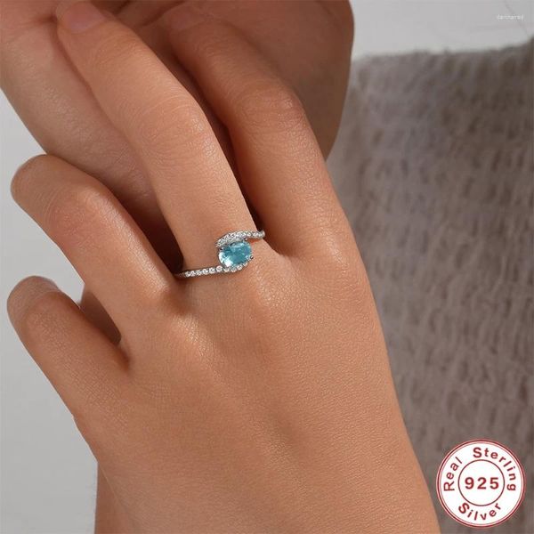 Clusterringe Aide 925 Sterling Silber Exquisit für Frauen Mode Aquamarin Zirkon Ring Feiner Schmuck Hochzeit Braut Engagement