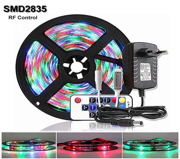 RGB -LED -Streifen 2835 DC 12V wasserdichte flexible Band Tira LED Light Strip Tape 60 LEDSM 5m RF Fernbedienung Stromadapter2731566