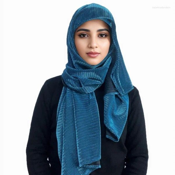 Eşarplar parlak parıltılı elastik düz renkli hijablar sarar başlık fular müslüman türban kaput kadınlar için iç şapka türbantları kapak