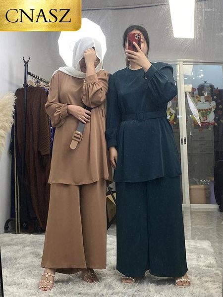 Roupas étnicas Ramadã muçulmano Duas peças definem as calças top top abaya vestido abaya dubai médio dubai traje islâmico damas de peru islâmica