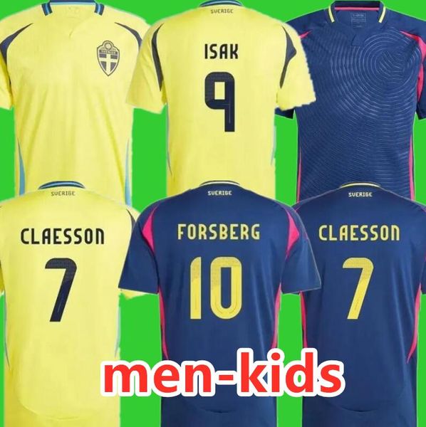2024 Schweden Larsson Herren Fußball -Trikot -Nationalmannschaft Nanasi Dahlin Brolin Ingesson Ibrahimovic Home Yellow Away Blue Adult Football Hemden Uniformen Männer Kids Kit Kit