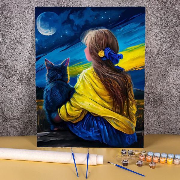 Ucraina Dipinto fai -da -te per numeri per adulti Kids Cat and Girl Picture Coloring 50x70cm Handicrafts per regalo personalizzato 240407