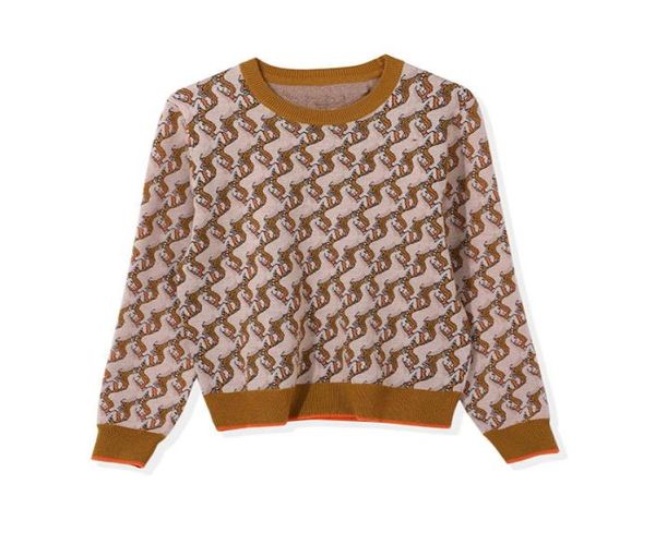 Свитеры Ранняя осень модный бренд британский стиль единорога круглый шейт ретро -стройный свитер.