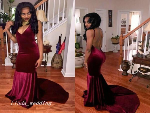 2019 Wine Red Velvet Abendkleid gegen Hals Rückenfreie Langkleider Prom Party Kleid formelle Event Kleid Plus Size Vestido de Festa Longo4631028