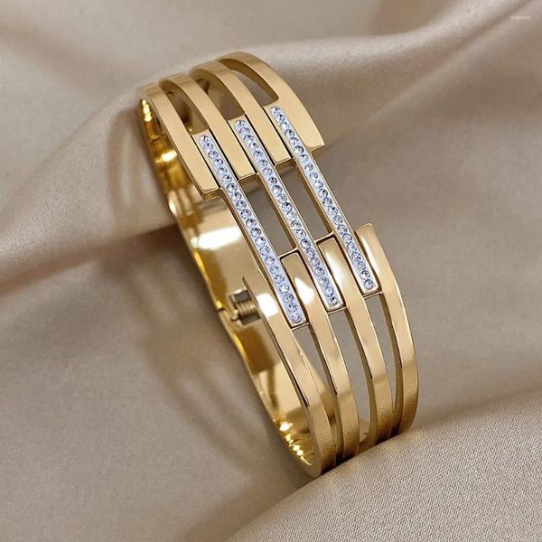 Braccialetti di braccialetti in acciaio inossidabile con strass intarsio intarsio Greatera per donne in metallo in metallo ad largo braccialetta a largo braccialetta