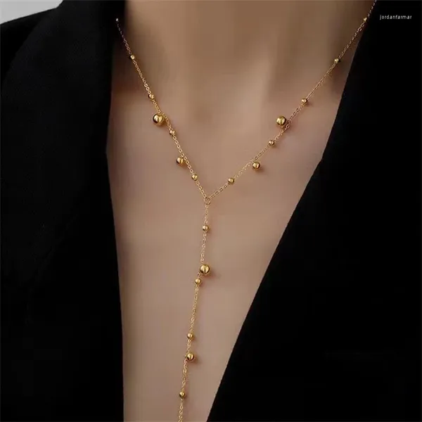 Catene INS 18k oro oro lungo la collana di perline di frangia di perline dono in acciaio inossidabile appendersi