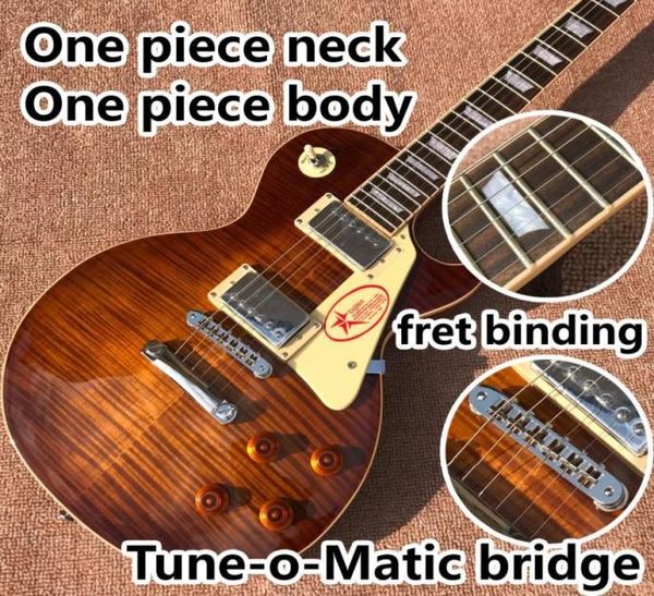 Tutto il collo di Onettice personalizzato e Onepiece Sunburst Body Electric Guitar Upgrade Bridge Tuneomatic Guitar Tiger Flame Guitar9057107