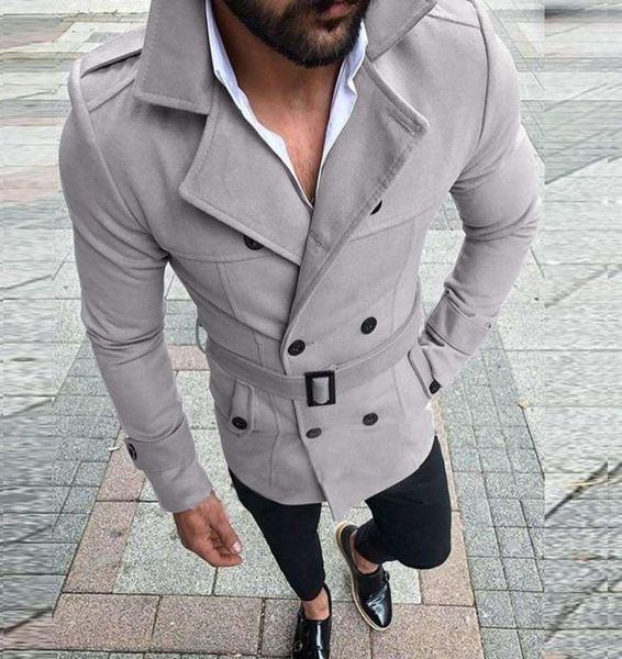 Wollgrabenschicht Außenbekleidung Turnenkragen England doppelte Breasted Slim Fit Woll -Mantel mit Gürtelmenschen Jacke Casaco Maskulino3645010