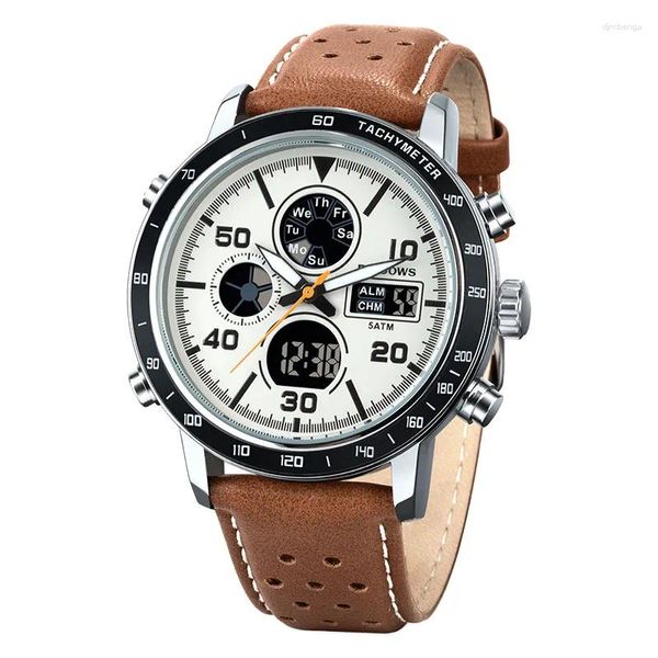Нарученные часы Оригинальные роскошные электронные мужские кожаные повседневные цифровые цифровые часы мальчик модные водонепроницаемые спортивные часы мужчин