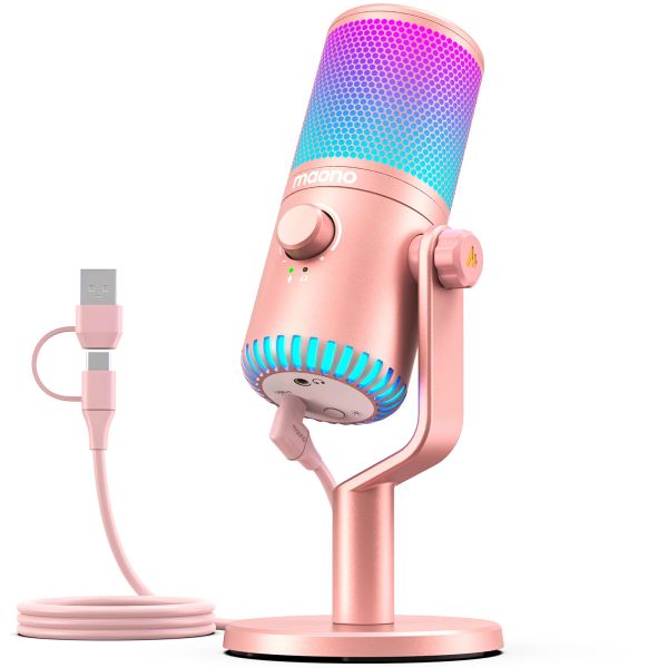 Microfoni Maono DM30 RGB Gaming Microfono microfono Mic Pink Mic rosa con guadagno microfono e luce RGB per PC, telefono, podcasting