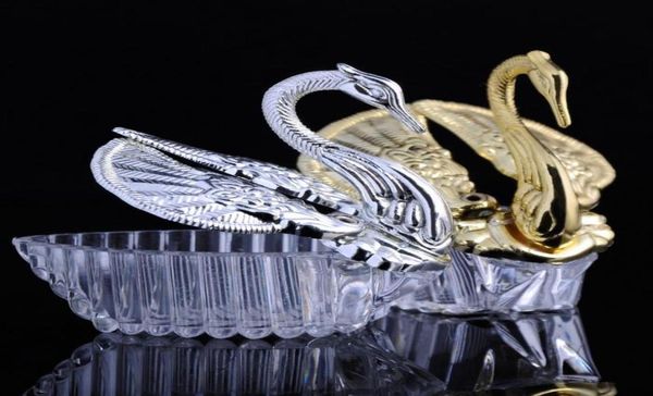 Mais recentes estilos europeus acrílico cisne prateado doce presente de casamento judeu caixa de doces caixas de presente favores de casamento titulares5739404