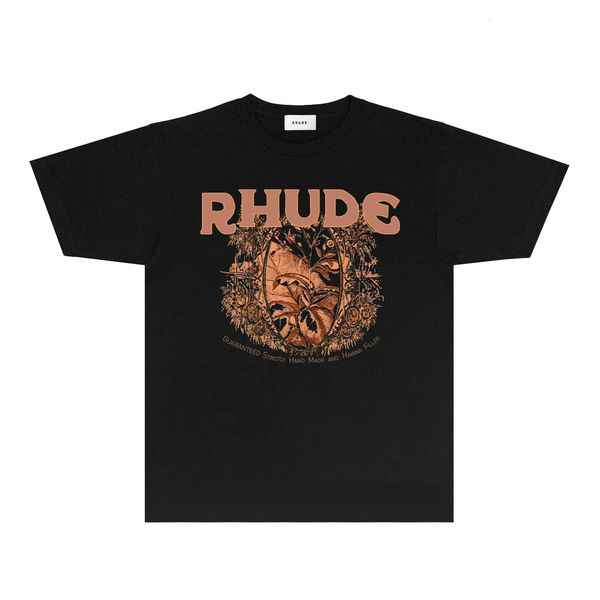 RHUDE Brand Summer Shorts Herren Designer T-Shirt Womens Baumwolle Modetrend-Wäsche Rh033 Pflanzenölmalerei gedruckt Kurzarm T-Shirt Größe S-XXL