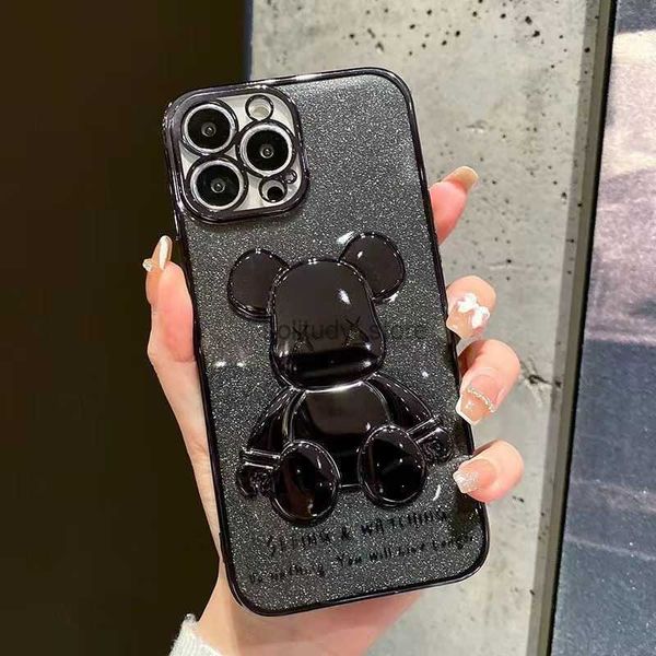 Case di telefonia cellulare Designer Custodia per iPhone per 14 Pro Max Lens Pacchetto completo 12 Telefono Trasparente Elettroplato Cute Bear 117 Anti-Drop Protective X Q240408