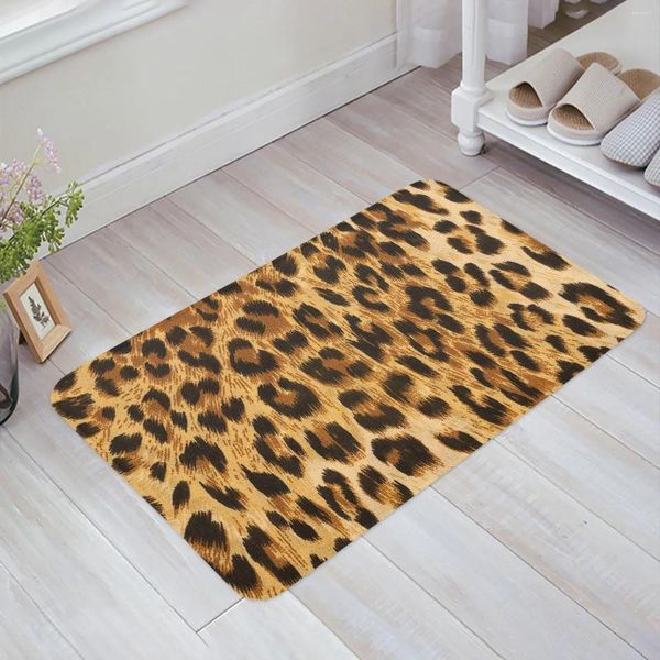 Tapetes de tapete de leopardo de tapete de leopardo selvagem da porta da sala de cozinha tapete de cozinha não deslize o capacho de banheiro decoração de casa