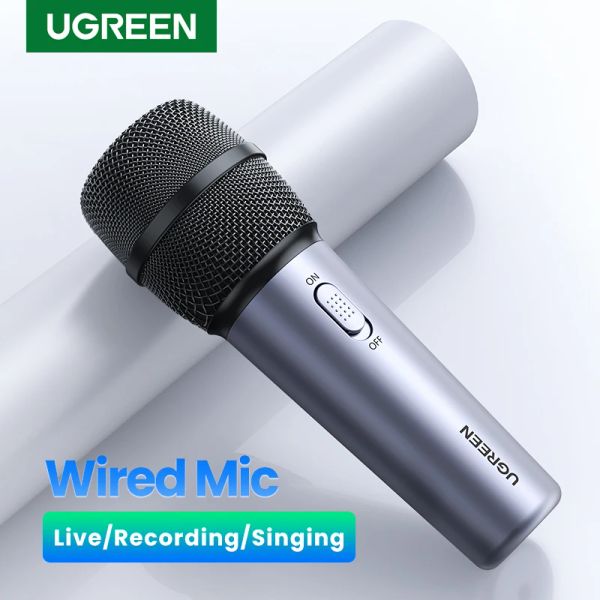 Microfoni Ugreen cablato microfono cantando registrazione dal vivo con microfono portatile a cavo audio da 3,5 mm per il sistema di karaoke da gioco per telefono PC