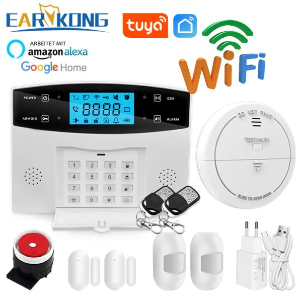 Kits WiFi GSM Home Burnglar Security Alarm System Intercom 433MHz Wireless Sensor Alarm Fernbedienung Auto -Zifferblatt Sirenensensor Kit Kit