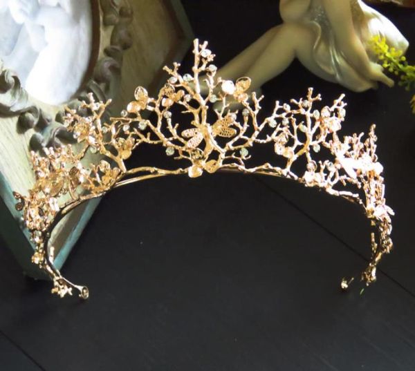 Jóias de jóias de noiva Filiais barrocas de ouro Coroa Tiara Vestido de vestido de noiva New6914449