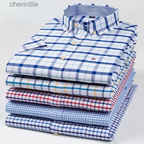 Camicie casual maschile da uomo al 100% da uomo in cotone puro oxford a maniche corta scottatura quadra