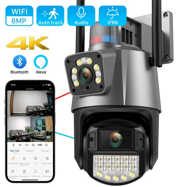 CAMERAS 8MP 4K 4K IP IP CAMERA OUTDOOR 4X Zoom Dual Lens Schermate PTZ Camera AI Tracciamento automatico Videocamera Surveillance Video ICSEE