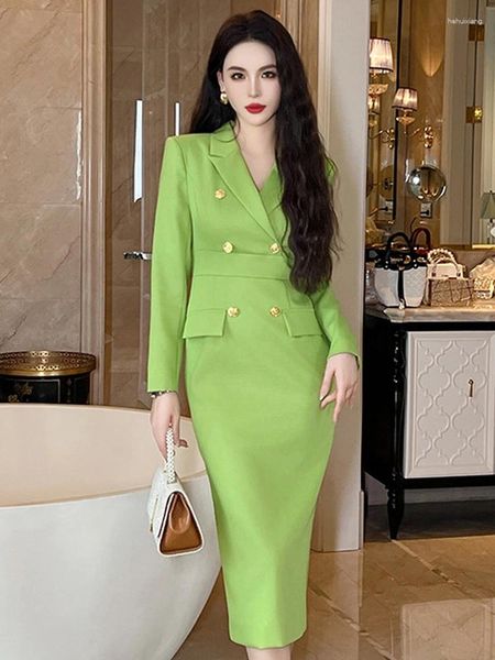 Abiti casuali Spring Autumn Business Formale Donni da donna Long Mujer Elegante Office Commute Simple Wrap Abito Assetto Femme Vestidos