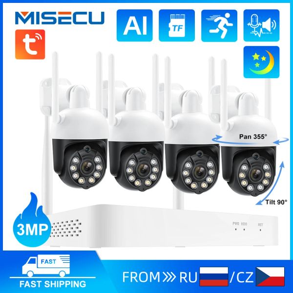 System Miscu 3MP drahtlose Videoüberwachungskameras System mit 8Ch Tuya Wifi NVR Kit Farbe Nacht Vision 2way Audio -Überwachung Kamera