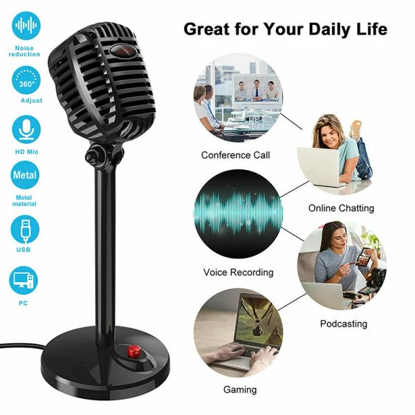 Микрофоны Новое прибытие USB компьютерное конденсатор микрофон Noisecancelling Studio Music Recording Mic Black Professional Live Trobcast Mic