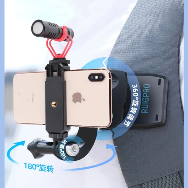 Câmeras de 360 graus de liberação rápida ROTAR MACACK CLIP DE CLIP DE CLAMP RÁPIDO PARA GOPRO XIAOYI iPhone e todo o telefone celular de 3,56,8 polegadas