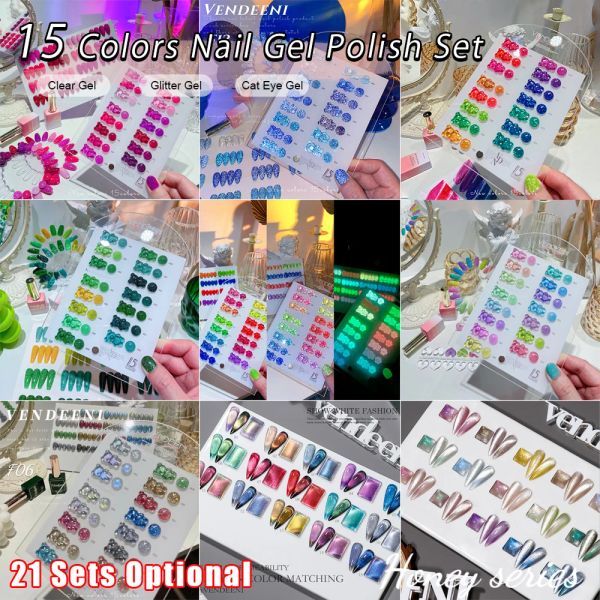 Gel Vendeeni 15 colori/set glitter Diamond rotto smalto gel gelfullo UV magnetico gatto gel gel vernice trasparente nail art lacca gel