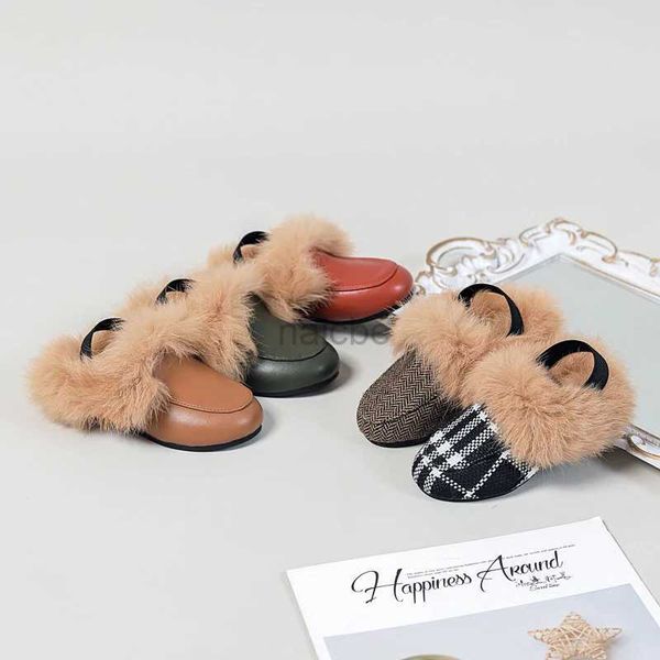 Slipper Kids Schuhe Kinder Pelz -Outdoor -Objektträger Baby Girls Pantoffeln Kleinkind Jungen Rote Marke Flats Prinzessin Slides für Winter New 2448