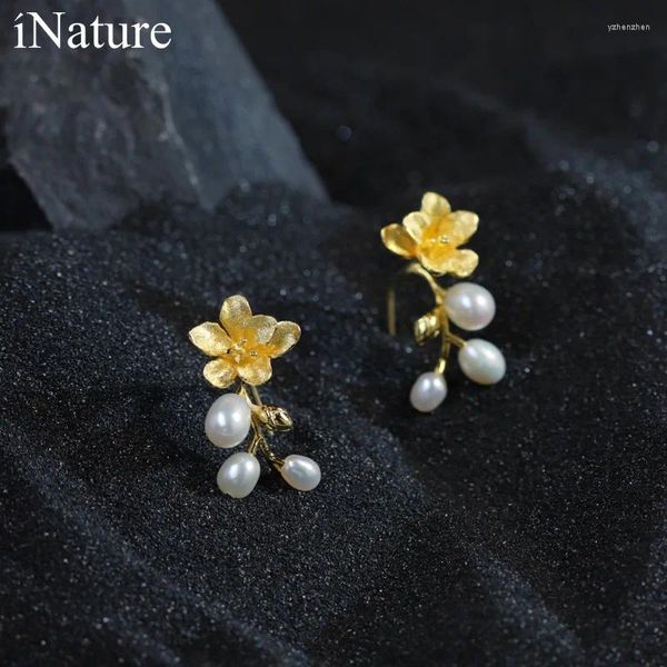 Orecchini doganici inauture Natural Pearl 925 Sterling Sterling Feste Gioielli fatti a mano Elegante Fresia Flower Drop per donne ragazze