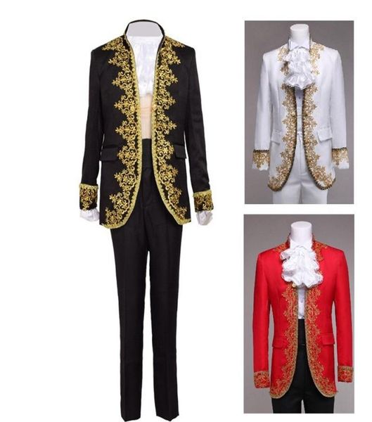 Tribunal Europeia da Real Europeia Funcy Roupet Vintage Rococo Barroco Prince Topspants Costume de cosplay para homens Brancoblackred1100171