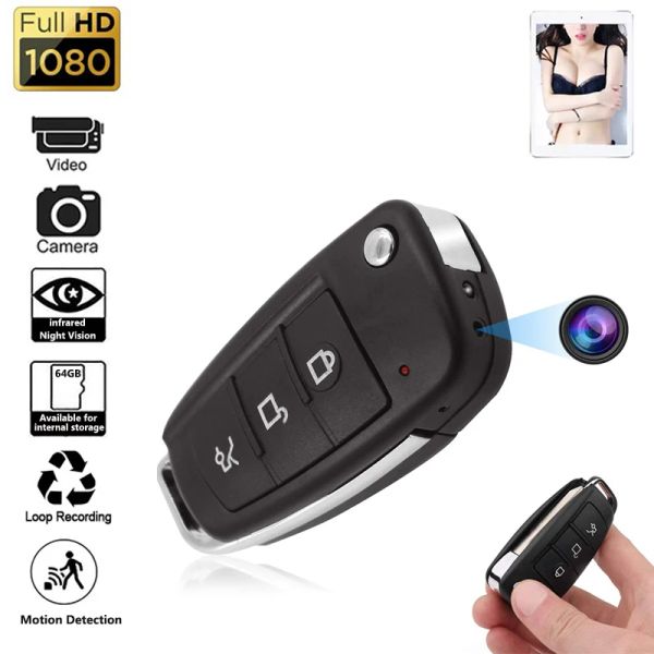 Telecamere Modello di tasto per auto portatile mini telecamera 140 ° largo angolo invisibile HD Lens 3 in 1 registratore audio video scatta fotocamera per la videocamera