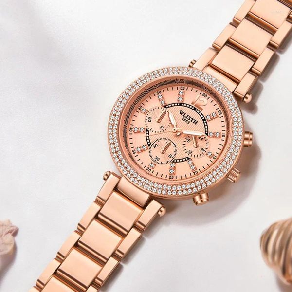 Relógios de pulso Luxury Diamond Quartz Watch for Women Aço inoxidável à prova d'água luminosa luminosa relógio de ouro rosa top ladies wristwatch